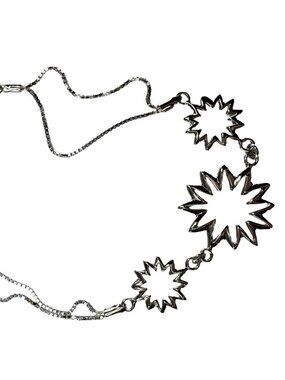 925 Sterling Silver Starburst Charm Bracelet Dainty Box Chain Star Boho 3.78g